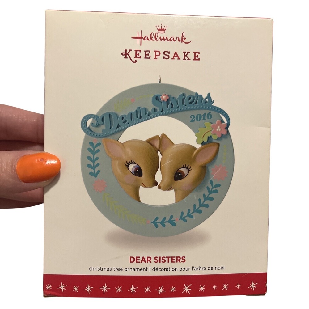 Hallmark Keepsake 2016 Dear Sisters Christmas Ornament Deer Vintage Style Family
